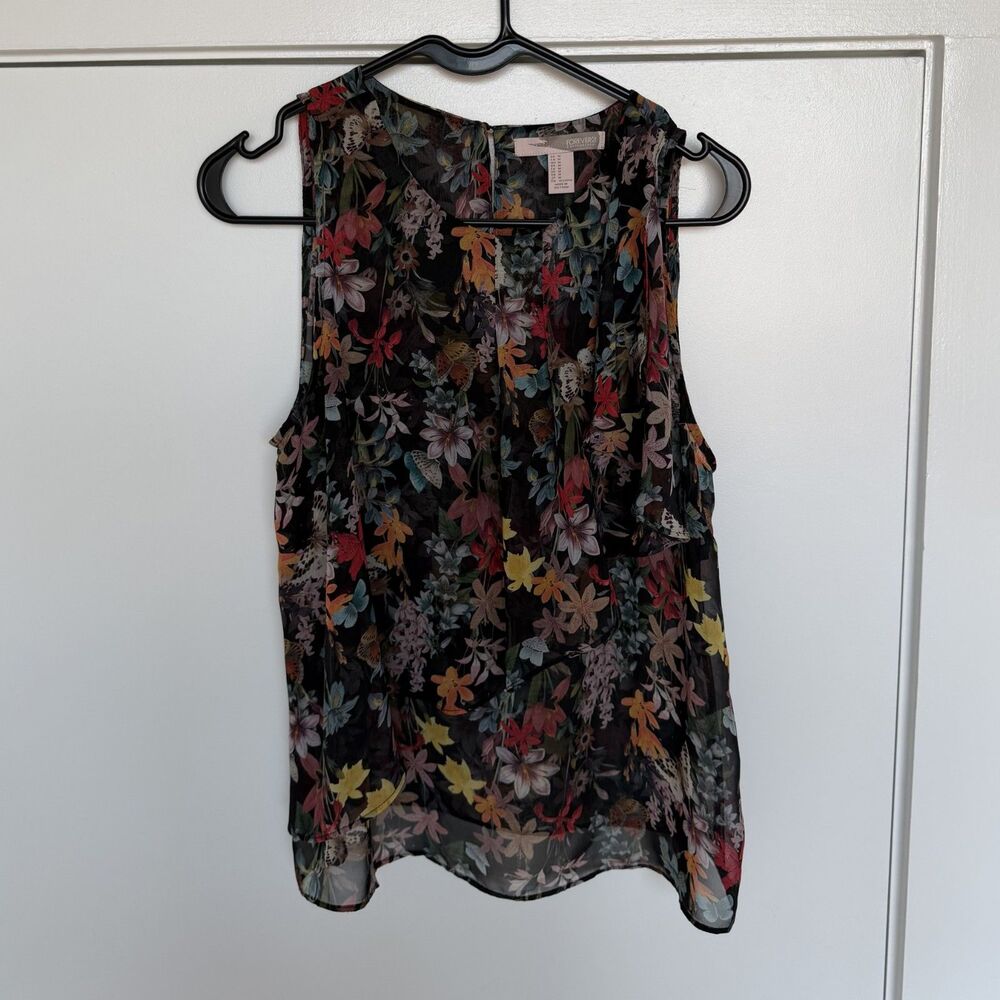 Floral Black Sheer Floral Butterfly Print Blouse Flowy